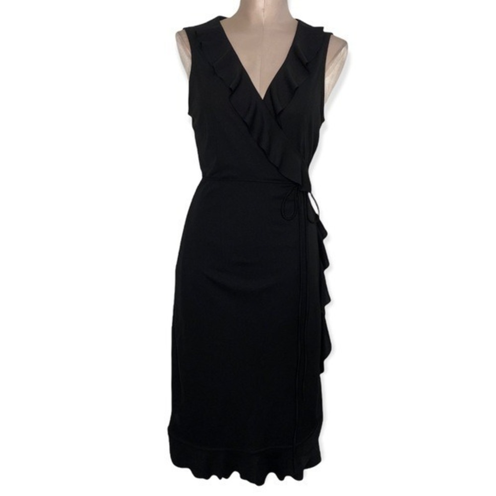 NWT J.Crew Black Ruffle Sleeveless Wrap Dress Sz M